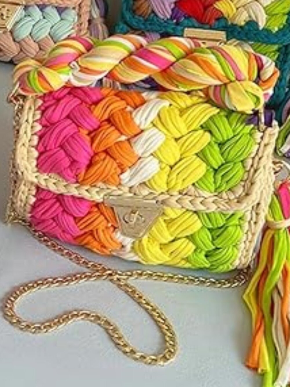 Neiman Marcus Yellow Rose Chunky Yarn Knit Crochet Tote Purse